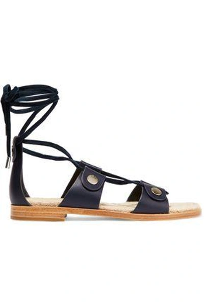 Shop Rag & Bone Woman Evelyn Lace-up Suede-trimmed Leather Sandals Navy