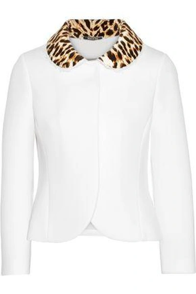 Shop Maison Margiela Woman Leopard-print Velvet-trimmed Neoprene Jacket White