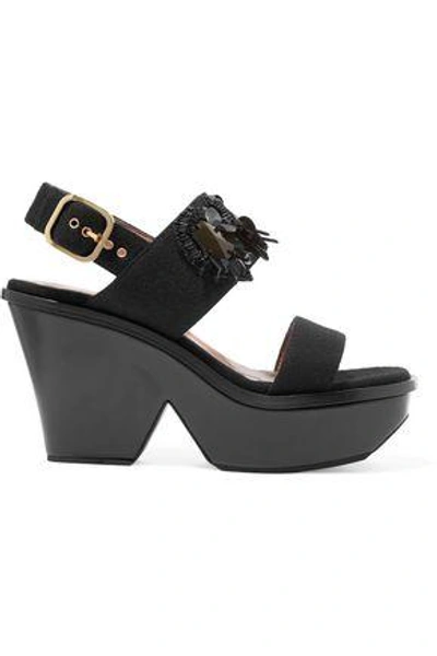 Shop Marni Woman Embellished Felt Platform Sandals Black