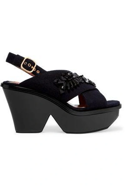 Shop Marni Woman Crystal-embellished Felt Sandals Black