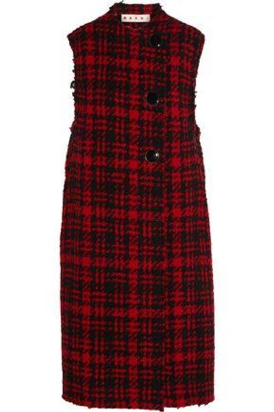 Shop Marni Woman Checked Wool-blend Tweed Vest Red