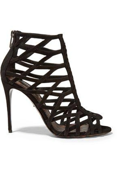 Shop Dolce & Gabbana Woman Keira Cutout Suede Sandals Black