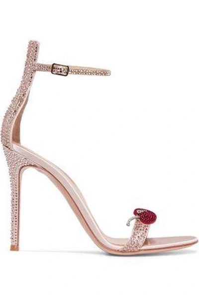 Shop Gianvito Rossi Woman Cherry Portofino 105 Crystal-embellished Satin Sandals Antique Rose