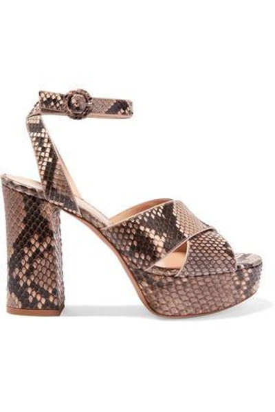 Shop Gianvito Rossi Woman Python Platform Sandals Beige