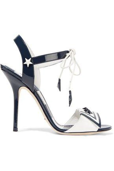 Shop Dolce & Gabbana Woman Embellished Patent-leather Sandals Midnight Blue