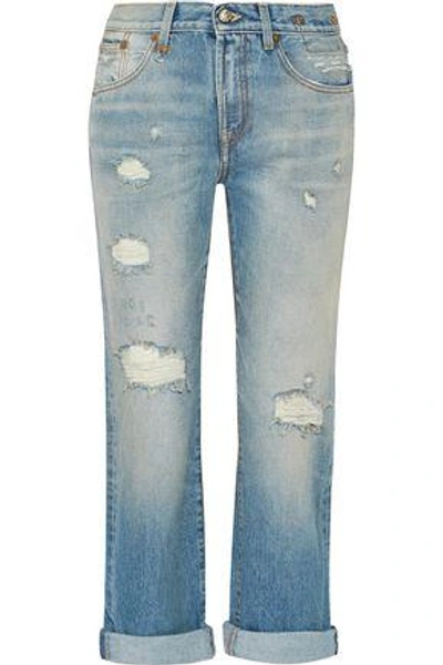 Shop R13 Woman Catherine Distressed Mid-rise Boyfriend Jeans Light Denim