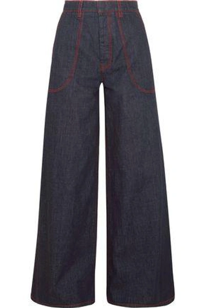 Shop Marni Woman High-rise Wide-leg Jeans Blue