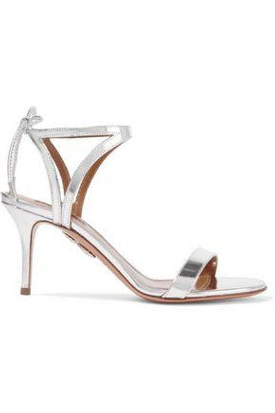 Shop Aquazzura Woman Uma Mirrored-leather Sandals Silver