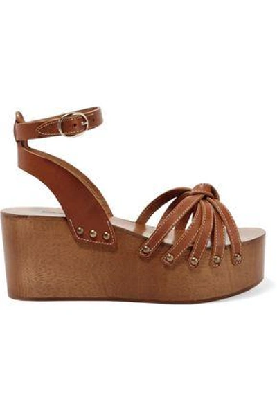Shop Isabel Marant Étoile Woman Zia Leather Platform Sandals Tan