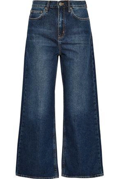 Shop M.i.h. Jeans Woman Caron Cropped Mid-rise Wide-leg Jeans Dark Denim
