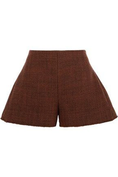 Shop Marni Woman Wool-blend Tweed Shorts Dark Brown