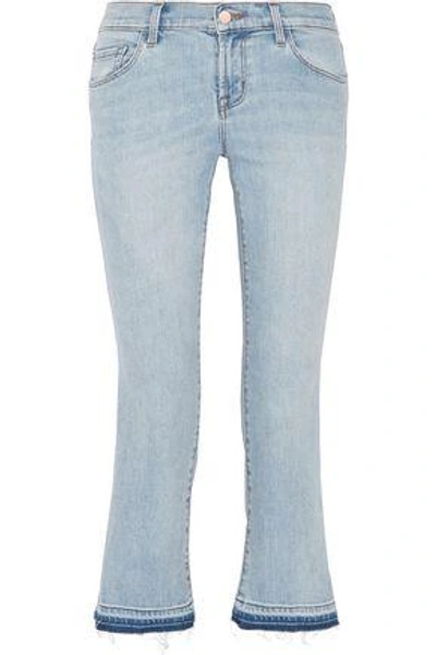 Shop J Brand Woman Selena Mid-rise Cropped Bootcut Jeans Light Denim