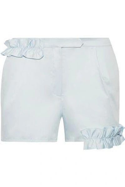 Shop Paskal Woman Ruffle-trimmed Cotton-blend Shorts Sky Blue