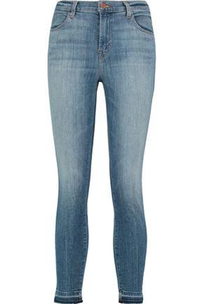 Shop J Brand Woman High-rise Faded Skinny Jeans Mid Denim