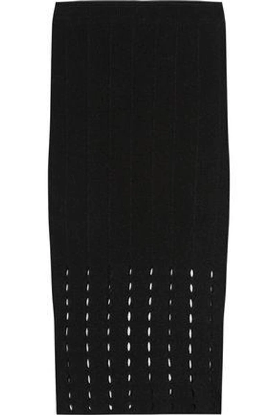 Shop Alice And Olivia Woman Melanie Pointelle-knit Skirt Black