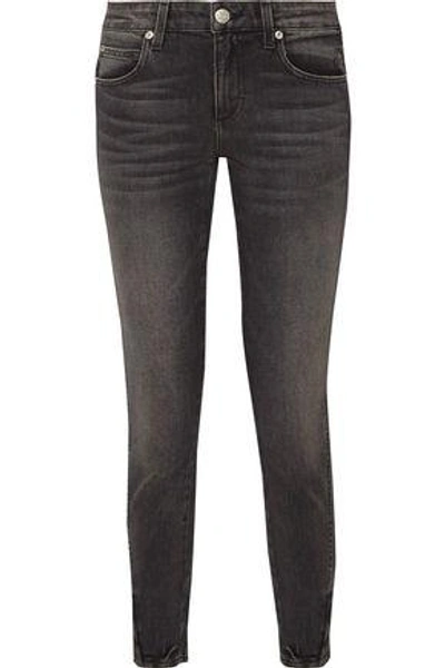 Shop Amo Woman Twist Zip Mid-rise Cropped Distressed Skinny Jeans Anthracite