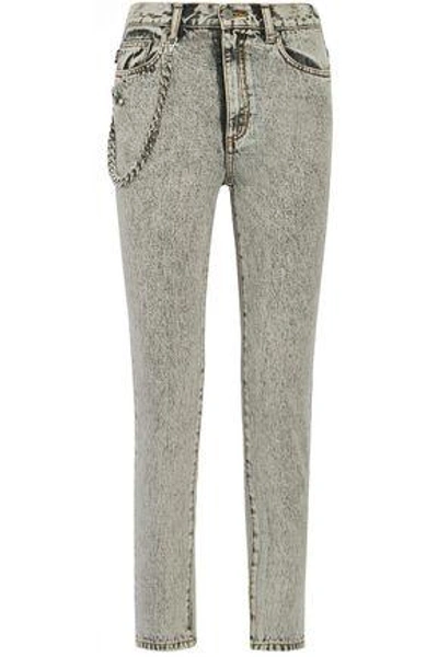 Shop Marc Jacobs Woman Embellished Appliquéd High-rise Skinny Jeans Light Gray