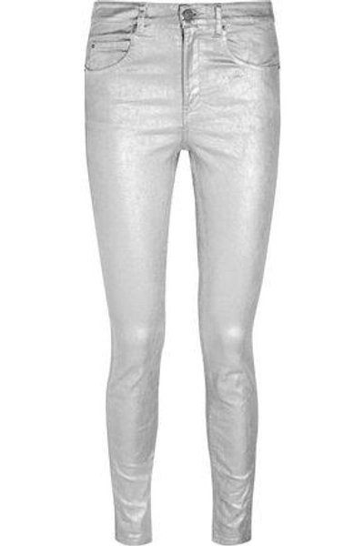 Shop Isabel Marant Étoile Woman Ellos Metallic Coated High-rise Skinny Jeans Silver