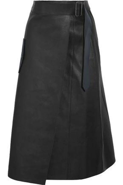 Shop Dion Lee Woman Wrap-effect Leather Midi Skirt Black