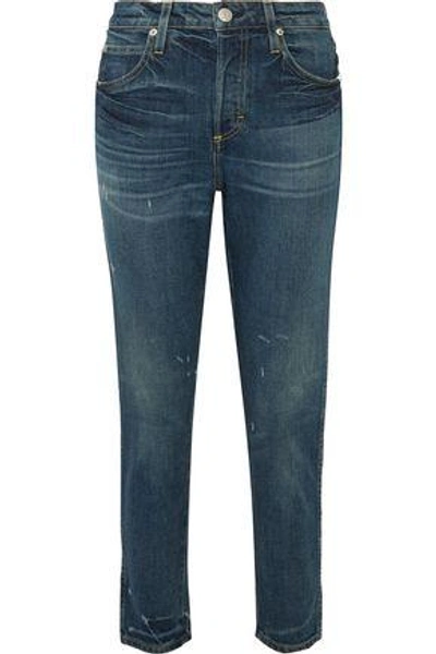 Shop Amo Woman Ace Cropped High-rise Tapered Jeans Dark Denim