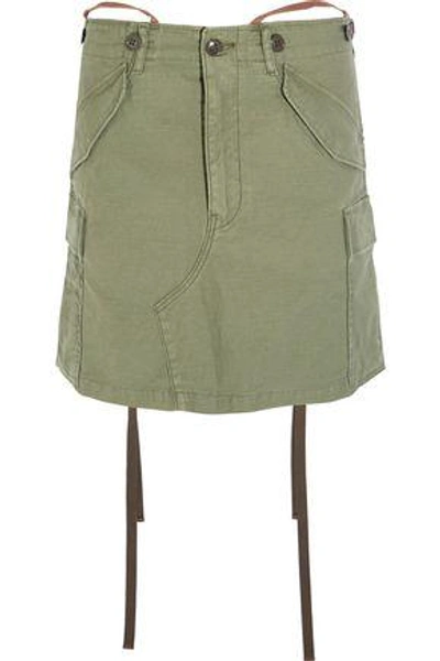Shop Junya Watanabe Woman Slub Cotton-blend Mini Skirt Army Green