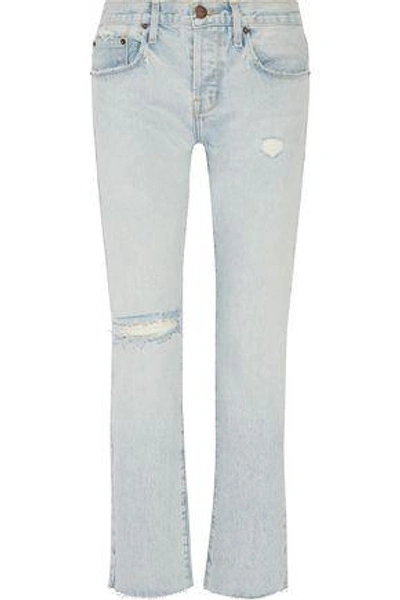 Shop Current Elliott Woman The Crossover Distressed Mid-rise Straight-leg Jeans Light Denim