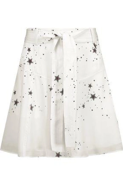 Shop A.l.c Woman Jilian Belted Printed Silk Crepe De Chine Mini Skirt White