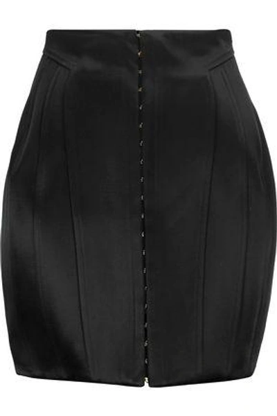 Shop Balmain Woman Satin Mini Skirt Black