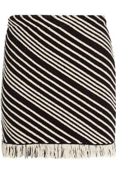 Shop Sonia Rykiel Woman Fringed Striped Cotton-blend Mini Skirt Black