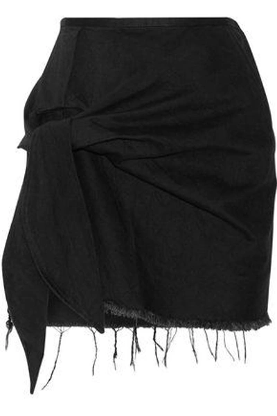 Shop Marques' Almeida Knotted Frayed Denim Mini Skirt In Black