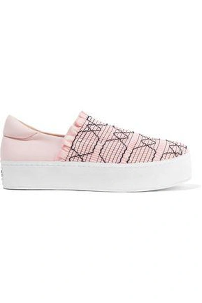 Shop Opening Ceremony Woman Cici Shirred Embroidered Canvas Slip-on Platform Sneakers Pastel Pink