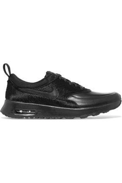 Shop Nike Woman Air Max Thea Leather And Calf Hair Sneakers Black