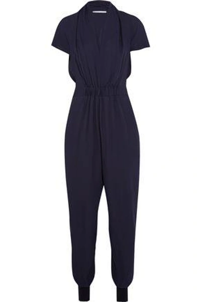 Shop Stella Mccartney Woman Aio Silk Crepe De Chine Jumpsuit Midnight Blue