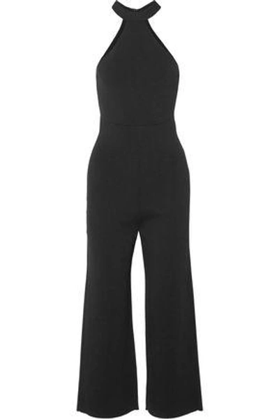 Shop Roland Mouret Woman Linnel Cropped Stretch-cady Halterneck Jumpsuit Black