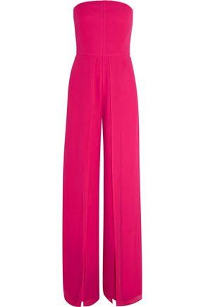 Halston Heritage Woman Strapless Georgette Jumpsuit Bright Pink In Bright Pink