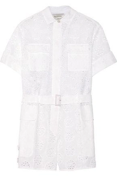 Shop Valentino Broderie Anglaise Cotton-blend Playsuit In White