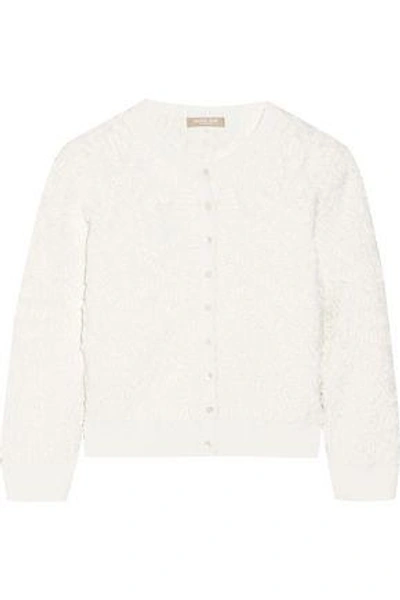Shop Michael Kors Woman Soutache Grograin-appliquéd Open-knit Cardigan White