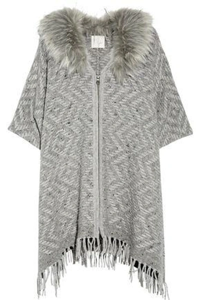 Shop Joie Woman Purnima Oversized Faux Fur-trimmed Woven Wool-blend Sweater Gray
