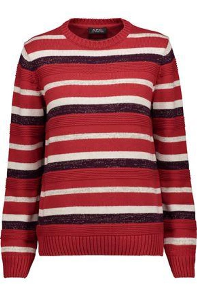 Shop Apc Woman Harper Metallic Striped Cotton-blend Sweater Brick