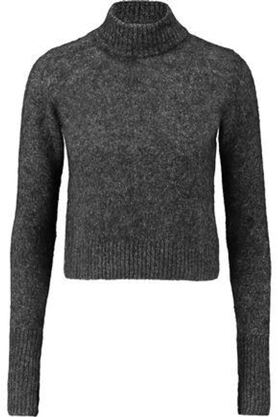 Shop Ganni Woman Felt Turtleneck Sweater Dark Gray