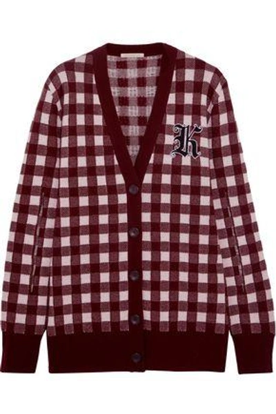 Shop Christopher Kane Woman Gingham Wool And Cashmere-blend Cardigan Burgundy