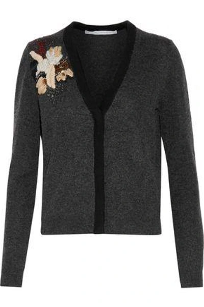 Diane Von Furstenberg Woman Temira Embellished Wool And Cashmere-blend Cardigan Charcoal In Charcoal