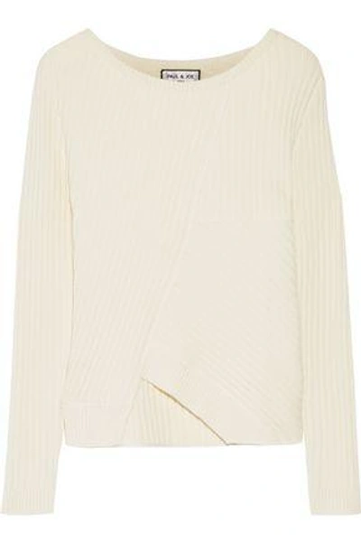 Shop Paul & Joe Woman Asymmetric Ribbed Silk And Wool-blend Sweater Ecru