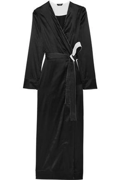 Shop La Perla Woman Talisman Stretch Silk-satin Robe Black