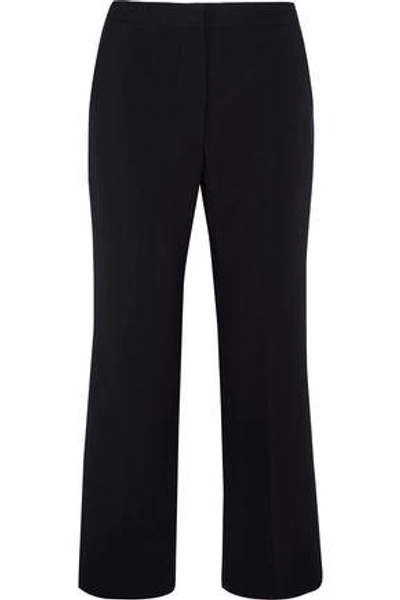 Shop Stella Mccartney Cropped Stretch-wool Piqué Flared Pants In Midnight Blue