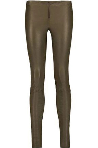 Shop Alice And Olivia Woman Leather Leggings Army Green