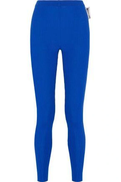 Shop Moschino Woman Ribbed Wool Leggings Bright Blue