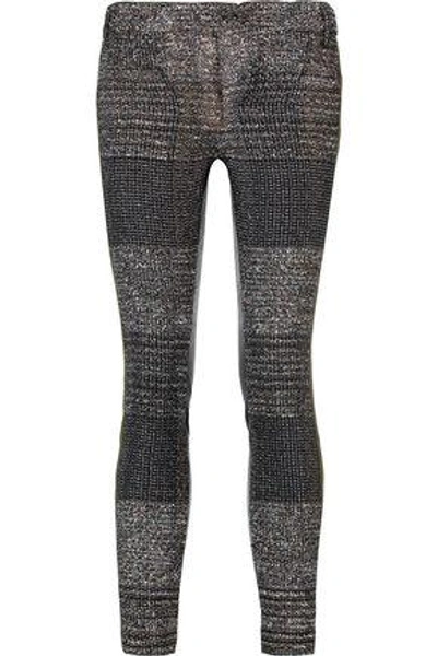Shop Haider Ackermann Woman Metallic Stretch-knit And Leather Skinny Pants Black