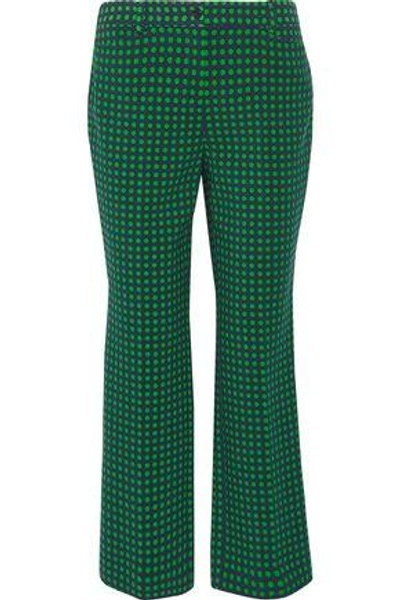 Shop Michael Kors Woman Polka-dot Stretch-wool Straight-leg Pants Green