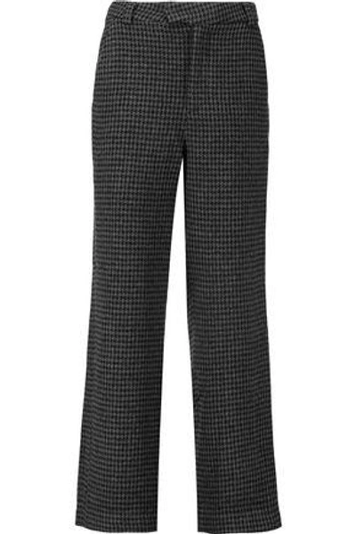 Shop Ganni Woman Houndstooth Wool-blend Pants Dark Gray